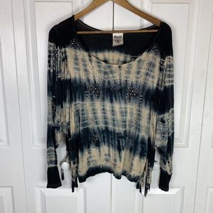 Vocal S Small Fringe Top Blouse Tie Dye Studded Cowgirl Made in USA Festival